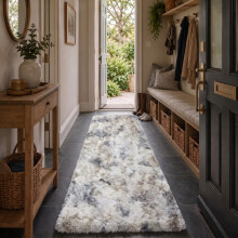 (80 x 300 cm (Large Runner), Tye Dye Light Grey) Shaggy Rug Soft Faux Fur Fluffy Non Slip Rugs 450GSM Bath Door Mats