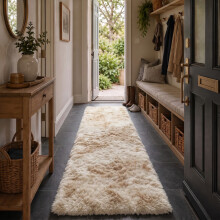 (80 x 300 cm (Large Runner), Tye Dye Cream) Shaggy Rug Soft Faux Fur Fluffy Non Slip Rugs 450GSM Bath Door Mats