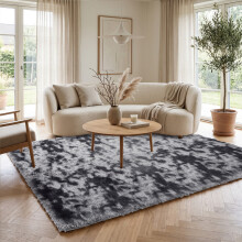 (160 x 230 cm (Large Area), Tye Dye Grey) Shaggy Rug Soft Faux Fur Fluffy Non Slip Rugs 450GSM Bath Door Mats