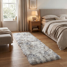 (60 x 220 cm (Small Runner), Tye Dye Light Grey) Shaggy Rug Soft Faux Fur Fluffy Non Slip Rugs 450GSM Bath Door Mats