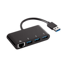 4-Port Adapter With 3 USB-A Ports + 1 RJ45 Gigabit Ethernet Port, Black