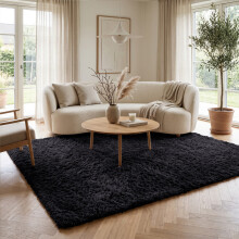(160 x 230 cm (Large Area), Black) Shaggy Rug Soft Faux Fur Fluffy Non Slip Rugs 450GSM Bath Door Mats
