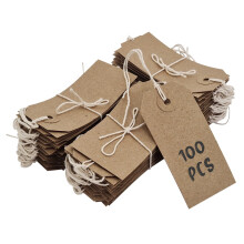 Strung Tags Brown Reinforced Card Clothing Parcel Label String Hanging Gift Swing Tickets Kraft Hang Price Labelling 83mm x 41mm (Pack of 100)