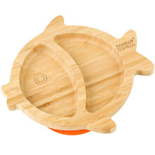 Baby Suction Plate for Feeding & Weaning – Eco-Friendly Bamboo Toddler Plate with Secure Suction Base (Hedgehog, Cherry, from 6 Months) (Orange,