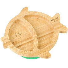 Baby and Toddler Plate for Feeding and Weaning, Bamboo Fish Plate with Secure Suction for Babies from 6 Months (Fish, Green)