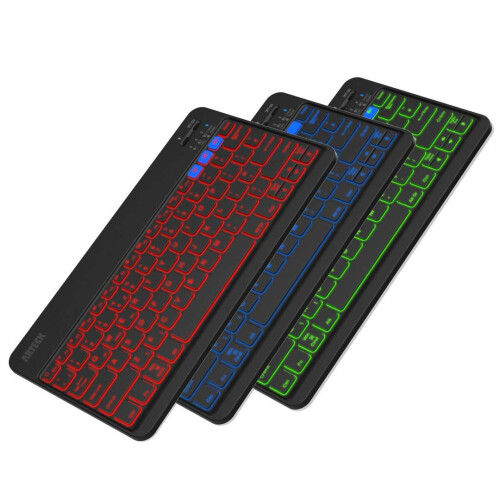 HB220B Universal Backlit 7-Colors & Adjustable Brightness Multi-Device Slim Portable Wireless Bluetooth 3.0 Keyboard for iOS, Android, Windows Tablet