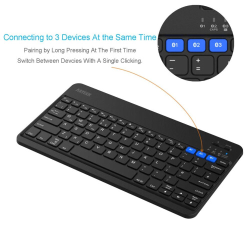 HB220B Universal Backlit 7-Colors & Adjustable Brightness Multi-Device Slim Portable Wireless Bluetooth 3.0 Keyboard for iOS, Android, Windows Tablet 1