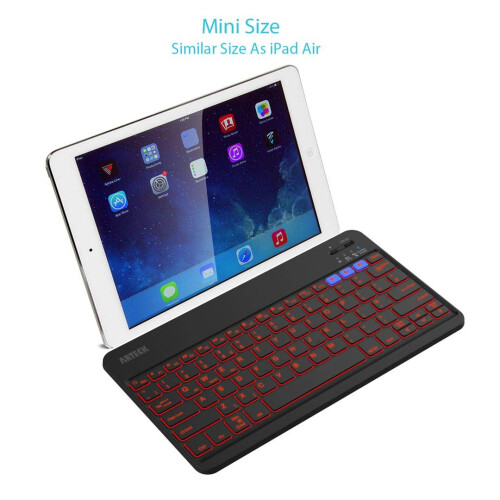 HB220B Universal Backlit 7-Colors & Adjustable Brightness Multi-Device Slim Portable Wireless Bluetooth 3.0 Keyboard for iOS, Android, Windows Tablet 2