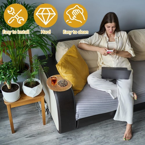 Coffee Table Adjustable Sofa Arm Table Side Table Wooden Couch Armrest Tray UK 2