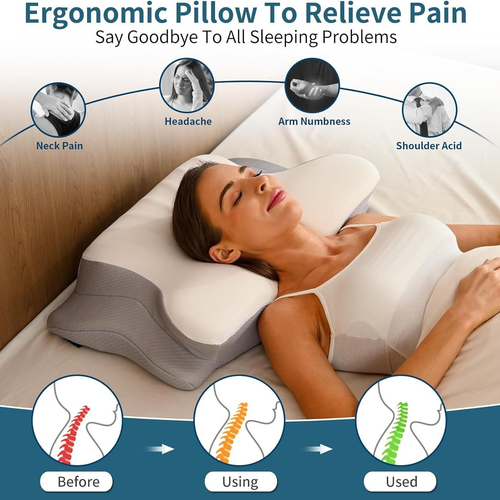 Ergonomic Memory Foam Pillow 8-12cm-H for Neck Pain Relief Sleeping Side Sleeper 1