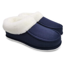 Womens Faux Suede Moccasin Slippers, Warm Plush Lined House Shoes with Comfortable Fluffy Fur, Cosy Indoor Slip On for Winter (Navy Blue, 5.5/6.5 UK)