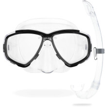 Perla Separate Glass Mask & Snorkel Set - Dry-Top Snorkel - Low-Volume Fit for Scuba - Quick Buckles for Diving Mask - Transparent/Black - One Size