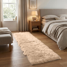 (60 x 220 cm (Small Runner), Beige) Shaggy Rug Soft Faux Fur Fluffy Non Slip Rugs 450GSM Bath Door Mats