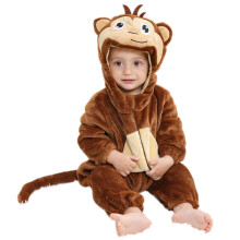 Newborn Baby Girl Boy Hooded Romper Bodysuit Autumn Winter Warm Flannel Animal Outfits Pajamas Cosplay Costume, Brown B, Size 90 (Height: 29 inch-31