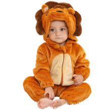 Newborn Baby Girl Boy Hooded Romper Bodysuit Autumn Winter Warm Flannel Animal Outfits Jumpsuit Cosplay Costume 18-24 Months,Brown Lion