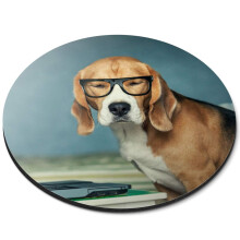 Funny Glasses Beagle Dog - Flexible Round 5mm Rubber Mouse Mat Pad Office Home Novelty Printed Desk Accessory 3088