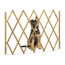 Dog barrier, safety gate for door & stairs, scissor grid extendable up to 116.5 cm, 82.5 cm high, natural, L
