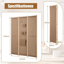 Kamerscherm met opbergvakken en haken, 170 x 121 cm