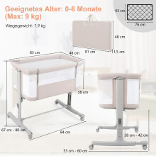 3-in-1 babybedje, wieg en bedje voor naast het bed met matras