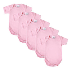 Baby Bodysuits, Baby Vests, Newborn Vests, Cotton Short Sleeved, British Made for Boys or Girls, 5 Pack, Pink, Newborn