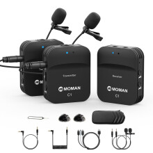 Wireless Lavalier Microphone, MOMAN C1X 2.4G Lapel Mic System for Camera DSLR, Camcorder Canon Sony Nikon 70m Transmission, Radio Microphones