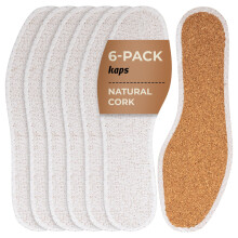 6 Pair Pack Shoe Insoles Natural Cork with Terry Cloth Set | Ultra Light Shoe Insoles Men and Women | Kaps Cork Frotte (40 EUR / 7 UK Women)