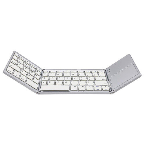 Foldable Bluetooth Keyboard with Touchpad, Wireless Mini Keyboard for PC, Tablet, Android, Smartphone - Silver