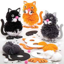 AT837 Cat Pom Pom Kits - Pack of 3, Creative Art and Craft Supplies for Kids to Make