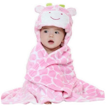Baby Hooded Blanket Soft Warm Coral Fleece Cozy Swaddle Wrap for Newborn Infant Toddler