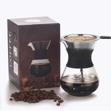 Pour Over Coffee Maker Paperless Reusable Stainless Steel Filter and BPA-Free Glass Carafe Hand Coffee Dripper Brewer Pot 10.5Ounce / 300 ml