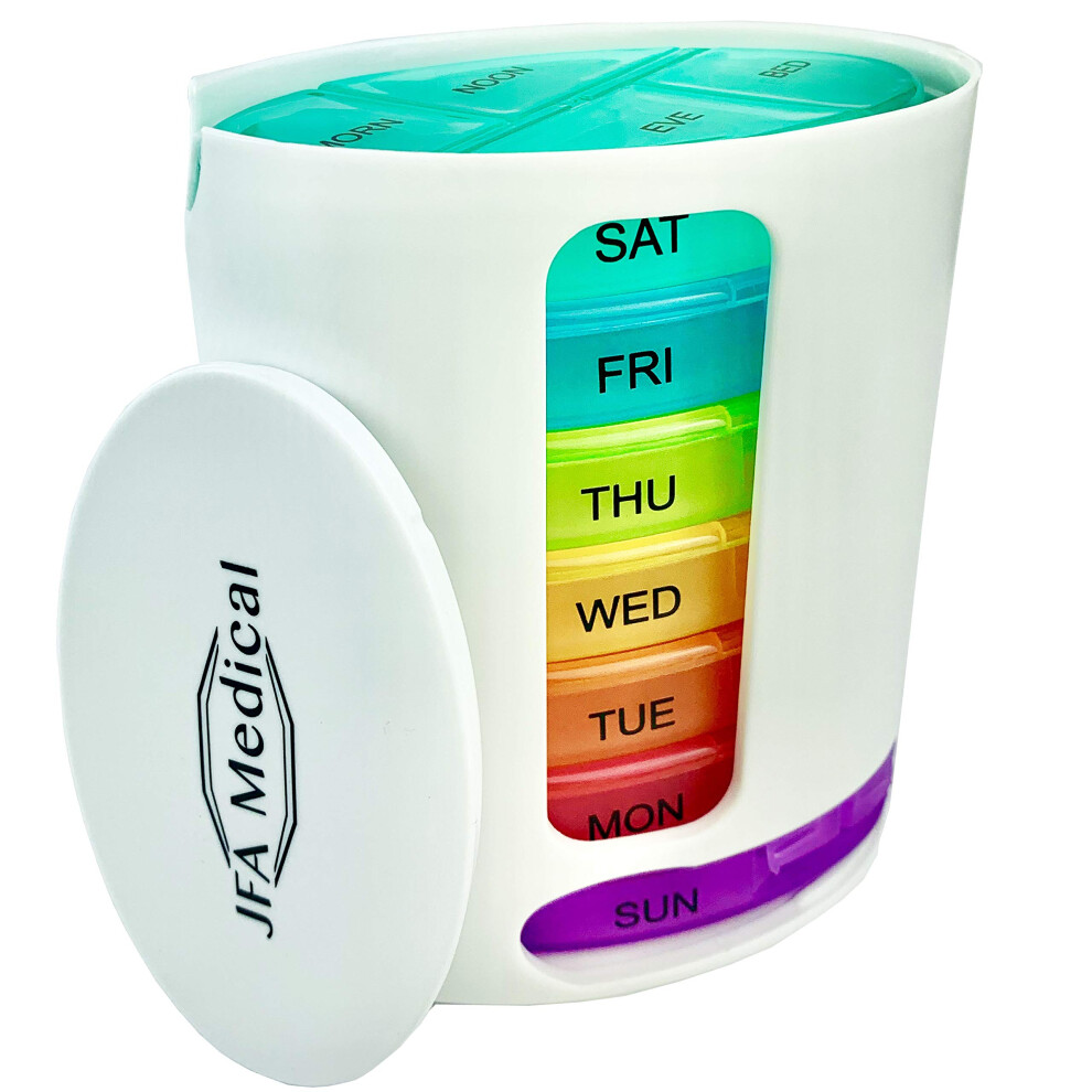 Jfa Medical Weekly Oval Pill Box Organiser/Reminder For Medicines Supplements, Vitamins, 7Days, 4 Compartments Per Day Â Morning, Noon, Evening And Bed