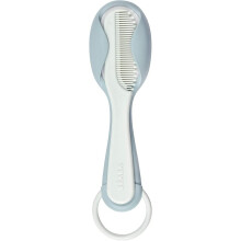 BEABA - Comb + Hairbrush set for Babies and Children - Integrated comb storage system on the back of the brush - Green Blue