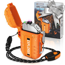USB Rechargeable Lighter, Waterproof Dual Arc Lighters for Camping Hiking Outdoor Survival Kits (Upgrade-Orange)