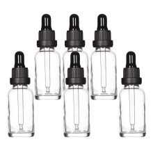 Clear Glass Dropper Bottles 30ml, with Glass Pipette Dropper, for Essential oil, Aromatherapy, Laboratory, Massage, Makeup, Mixing, Travel– 6Pcs