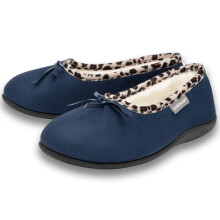 Ladies Leopard Trim Slippers MTO - Navy - UK 7