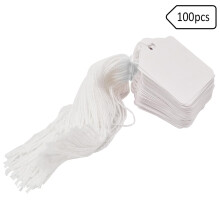 Strung Tags White Card Clothing Parcel Label String Hanging Gift Swing Tickets Kraft Hang Price Labelling 55mm x 37mm (Pack of 100)