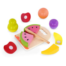 – Chop n' Play Fruits – Wooden Play food Set – 6 Hook – and – Loop Fruits to Cut – Safe Knife & Cutting Board – 2+ Years