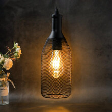 Pendant Lamp Battery Powered with 6-Hour Timer, Decorative Hanging Light Metal Cage Industrial Retro Chandelier for Bar Home Bedroom Coffee Hallway