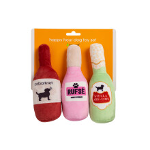 Happy Hour Plush Dog Toys, Novelty Fun Pet Toy Set, Durable Stuffed Toy for Interactive Play, Wine and Beer Themed Pet Supplies, Set of 3 Toys