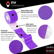 Kinesiology Tape | 5m Roll of Elastic Muscle Support Tape for Exercise, Sports & Injury Recovery (Purple)