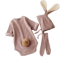 Easter Outfits Baby Girls Boys Bunny Jumpsuit Bodysuit Romper Infant Newborn with Rabbit Hat Socks 3PCS Khaki 18-24 Months