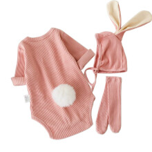 Easter Outfits Baby Girls Boys Bunny Jumpsuit Bodysuit Romper Infant Newborn with Rabbit Hat Socks 3PCS Pink 6-12 Months