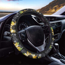 Black Car Steering Wheel Cover for Women Adult Girls Cute, Auto Steering Wheel Cover, Plumeria Cute Striped Bee Design Elastic Cars Accessories