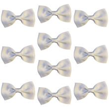 White Hair Bows Clips Slides Grips 2.7" inch Soft Ribbon Small Straight School Hairbows for Girls 10pcs