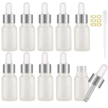 10Pcs, 10Ml Frosted Glass Bottles with Dropper Pipettes, Mini Empty Dropper Bottles Silver Metal Cap Refillable Sample Container for Essential