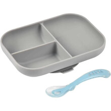 - Baby Suction Plate - Silicone Divided Plate with Suction Cup + Silicone Spoon - Sticks to the Table/High Chair Tray - Microwave Safe - Toddler Meal