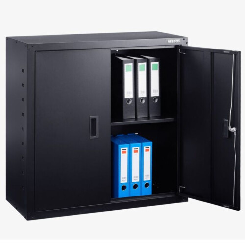 Arebos Filing cabinet Office cabinet | Black | 90 x 40 x 90 cm | 2 doors | Height adjustable shelf | with cylinder lock