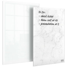 Glass Mini Whiteboard Notepads, Dry Erase Surface, Frameless, Home/Office, 230 x 152 mm, Pack of 2, Includes Marker Pens, White/Marbled, 1915601