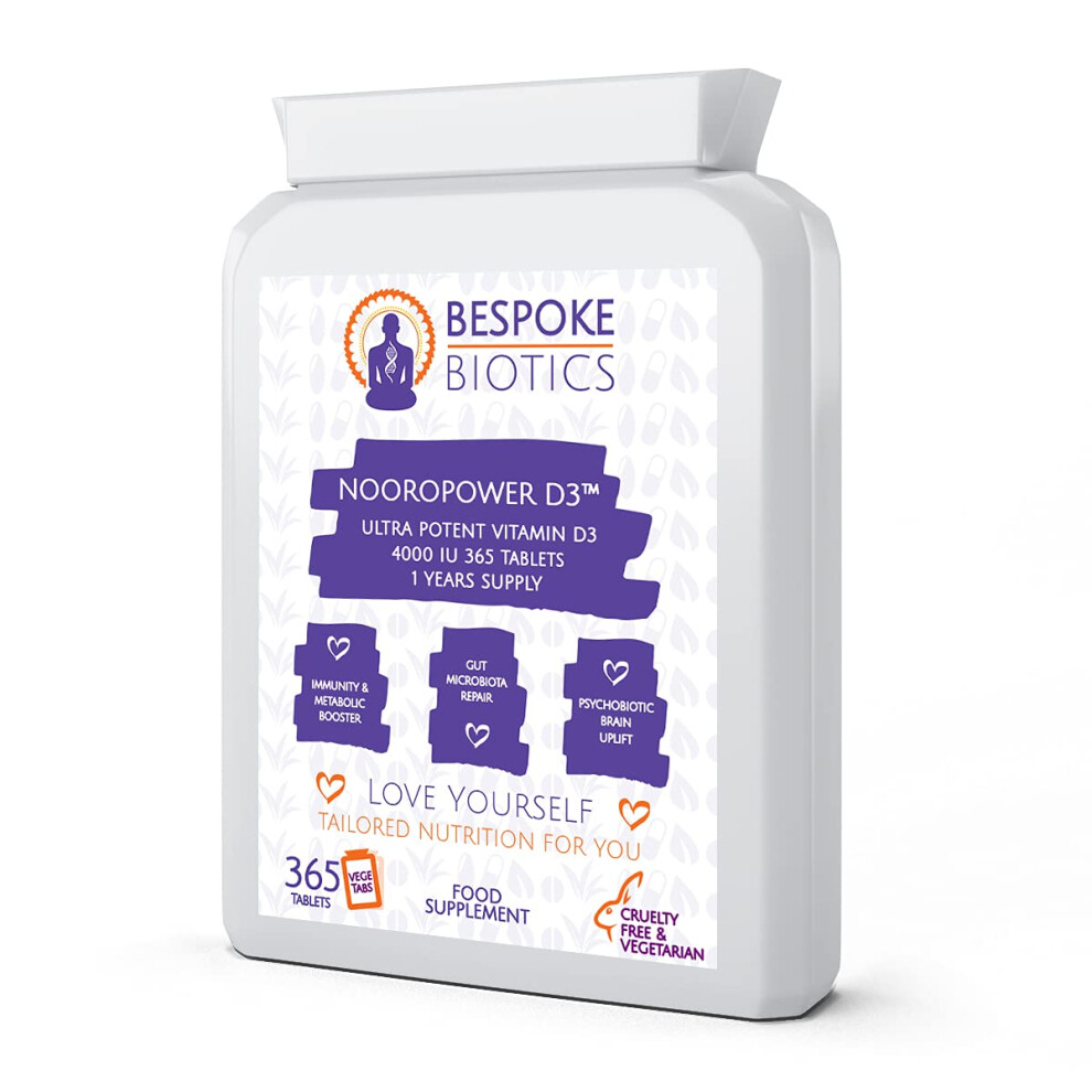 Bespoke Biotics Women's Red Vitamin D3 100Μg (4000 Iu) 365 Tabs Once Daily Easy Swallow High Strength & Absorption Tablets Nooropower D3 - Image 4