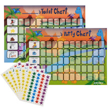 Dinosaur Toilet Training Reward chart and Potty Training reward chart for boys and girls Toddlers Twin Pack with 225 star stickers included